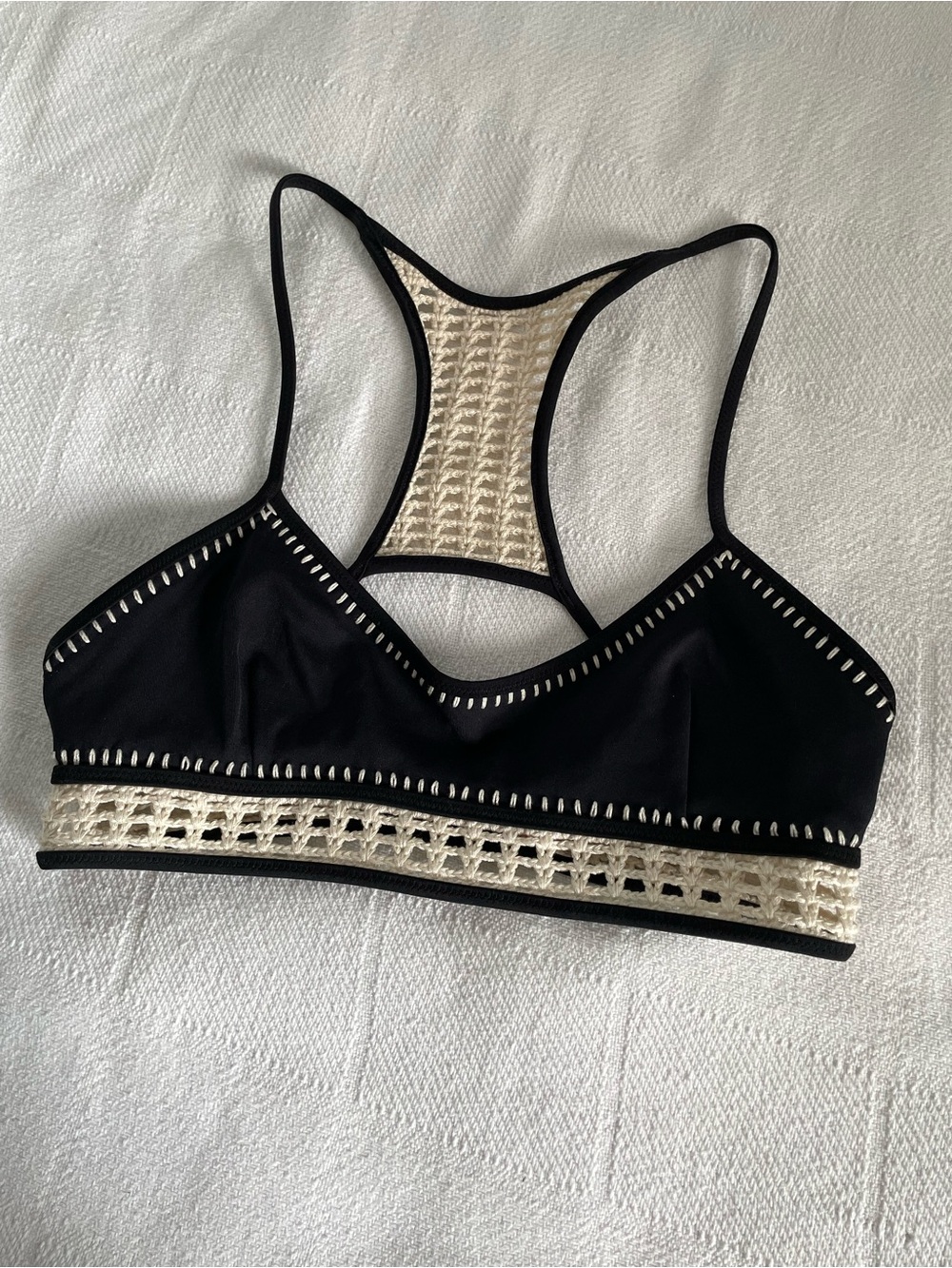 Victoria's Secret Black Racerback Bikini Top with Crochet Trim